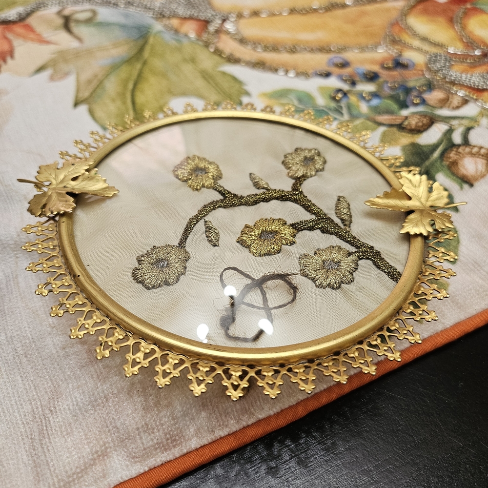 Gold Embroidered Floral Decorative Plate